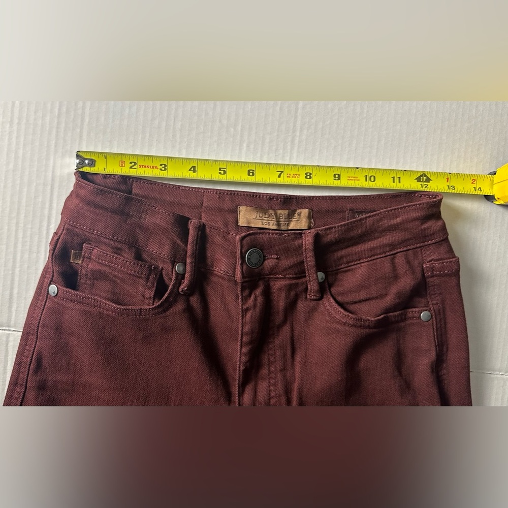 Judy Blue‎ Jeans Women's 3/26 Burgundy Wide Leg High Rise Stretch Garment Dyed - Picture 7 of 14